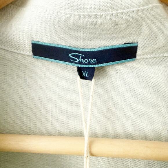 SHORE x NORDSTROM | Light Green Collared Short Sleeve Button Linen Blend | XL - Picture 6 of 8